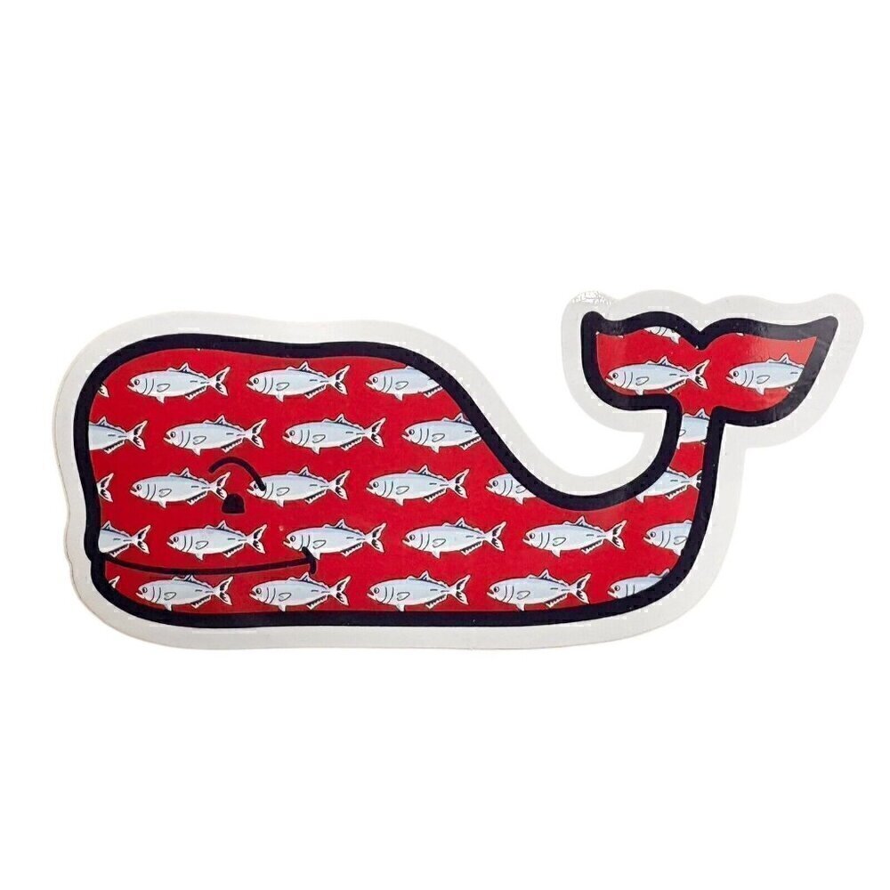Vineyard Vines Red Whale Fish Pattern Sticker Decal NEW 2”x4.75” Water Bottles